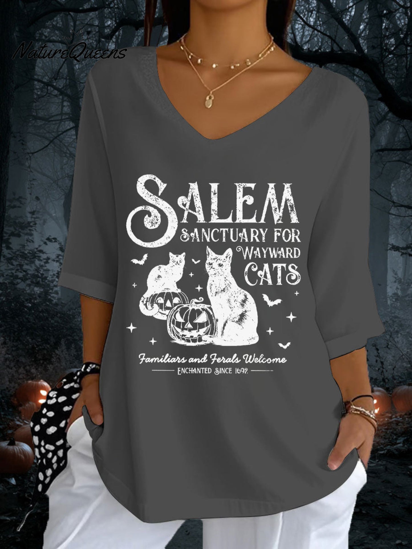 Women's Halloween 1692 Salem Print Casual Half Sleeve Top