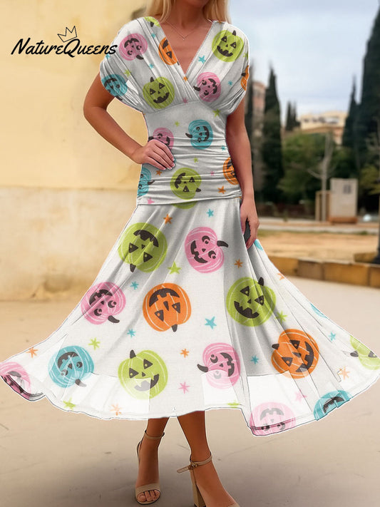 Women's Halloween Pumpkin Simple Print Cotton Dress