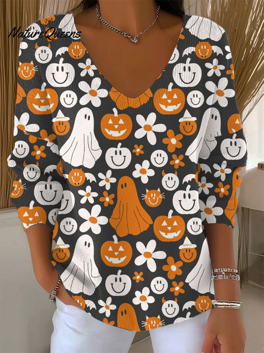 Women's Vintage  Ghost   Art Print Casual Pullover Sweater