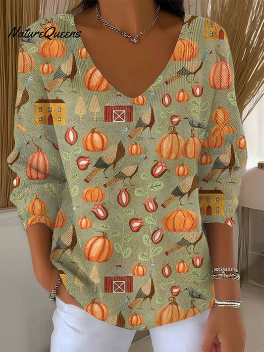 Women's Vintage  Halloween  Crow  Art Print Casual Pullover Sweater