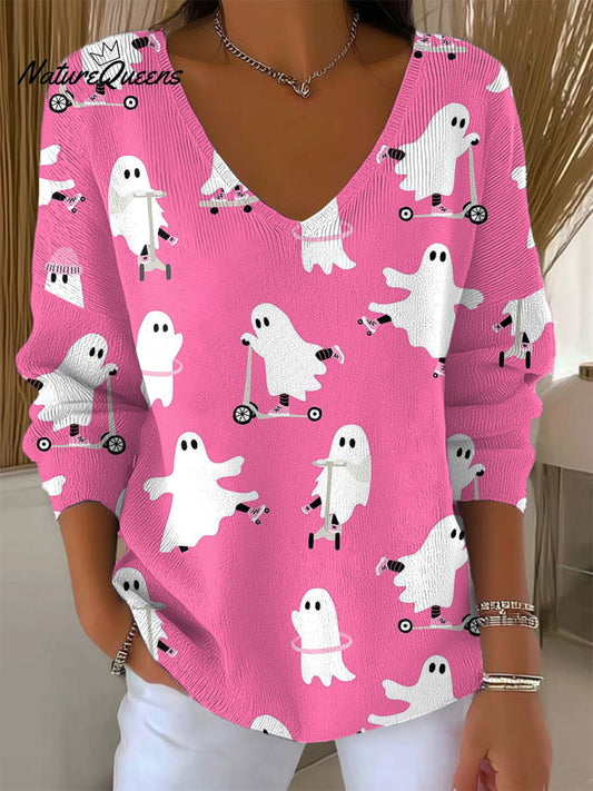 Women's Funny  Ghost  Art Print Casual Pullover Sweater
