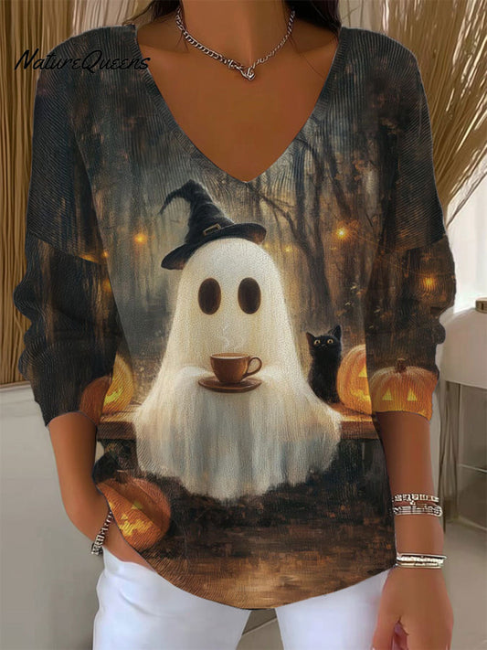 Women's  Vintage Ghost Art Print Casual Pullover Sweater
