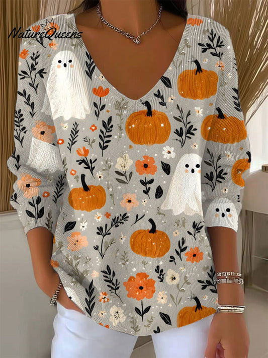 Women's  Vintage Ghost Art Print Casual Pullover Sweater