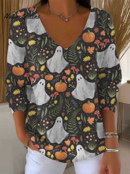 Women's  Vintage Ghost Art Print Casual Pullover Sweater