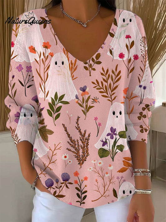 Women's  Vintage Ghost Art Print Casual Pullover Sweater