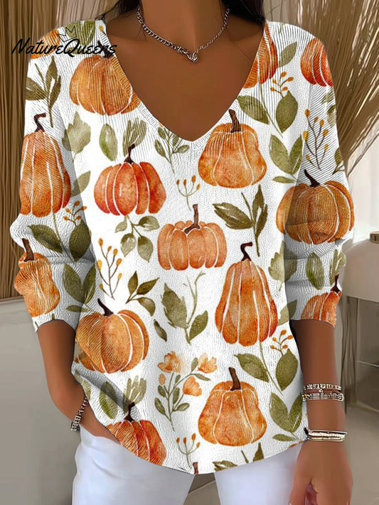 Women's Autumn Pumpkin Painting Art Print Casual Pullover Sweater