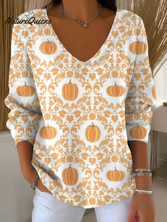 Women's Cute Pumpkin Pattern Art Print Casual Pullover Sweater