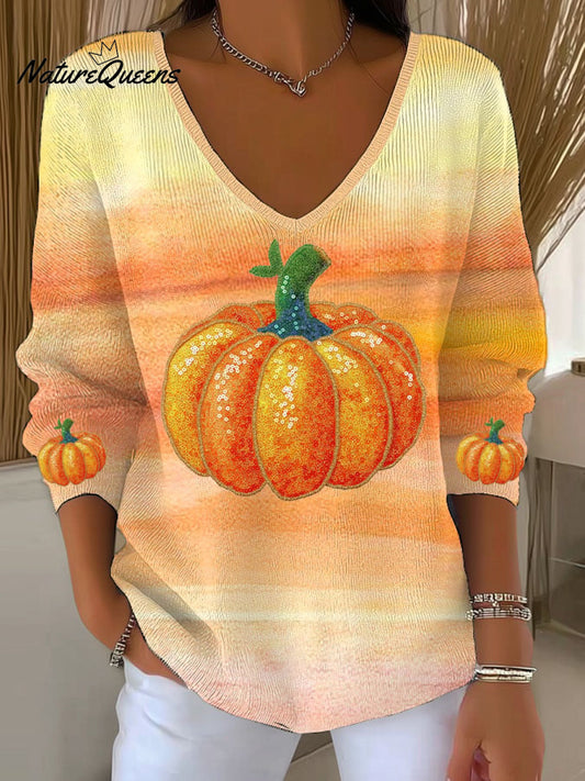 Women'S Retro Autumn Pumpkin Print T-Shirt