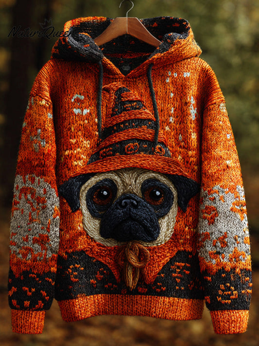 Women's Vintage Halloween Dog Embroidered Print Hoodie